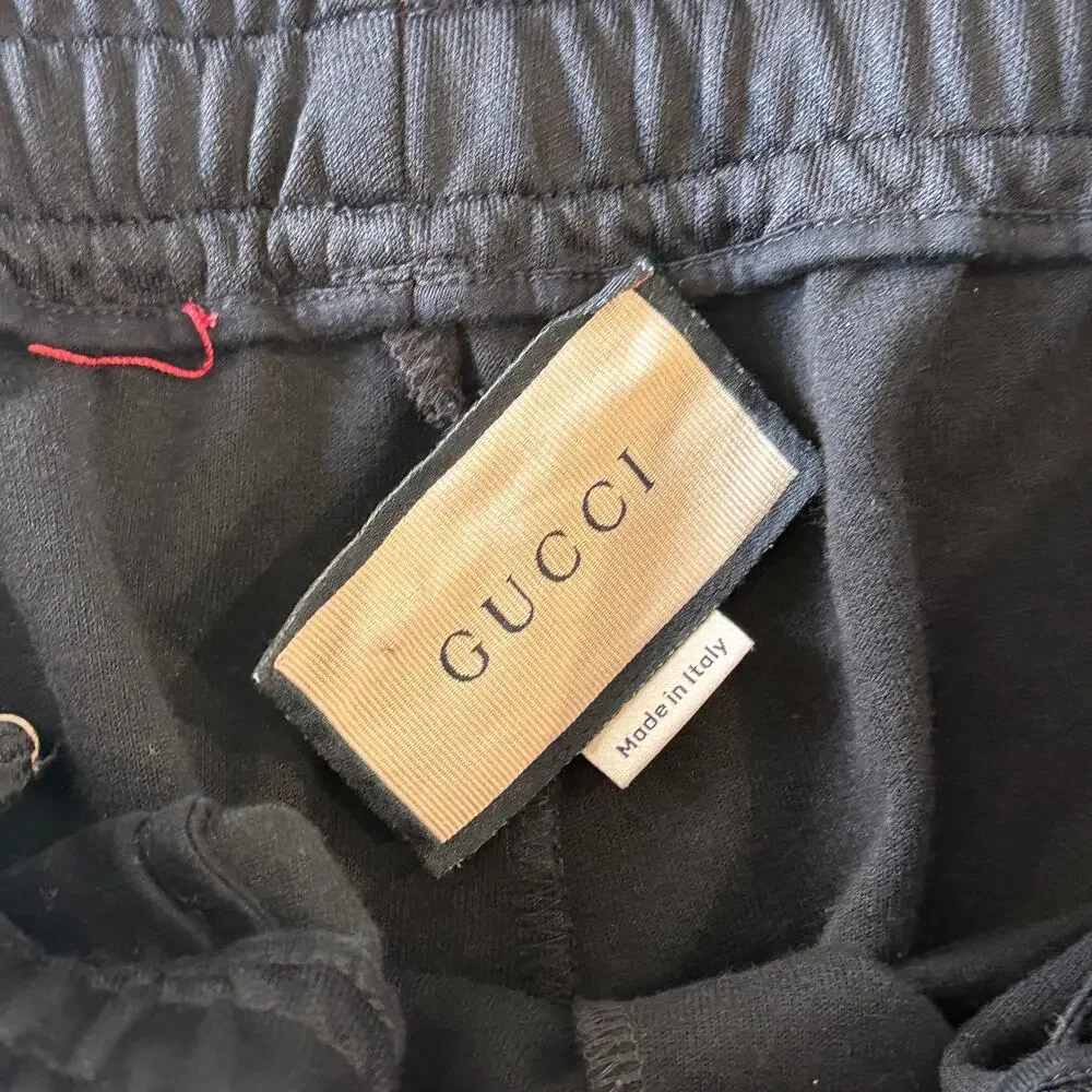 Gucci Mens Web Stripe GG Logo Black Jersey Track Pants Joggers Size XL